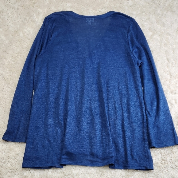 J.Jill Love Linen Women's 100% Linen Button Front VNeck Blue Cardigan Sz Large - Picture 4 of 9